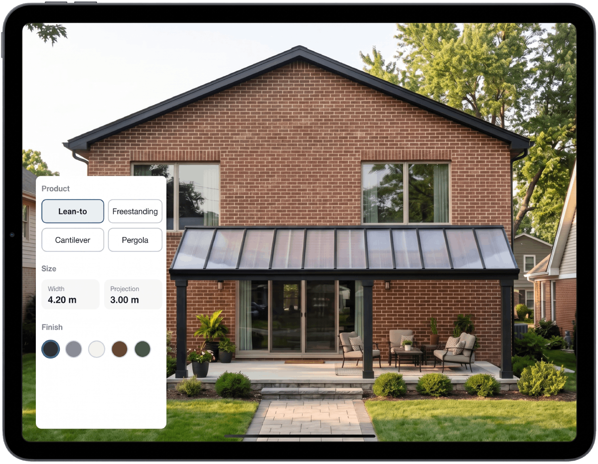 Choosing a product, size and finish in the Steplot app