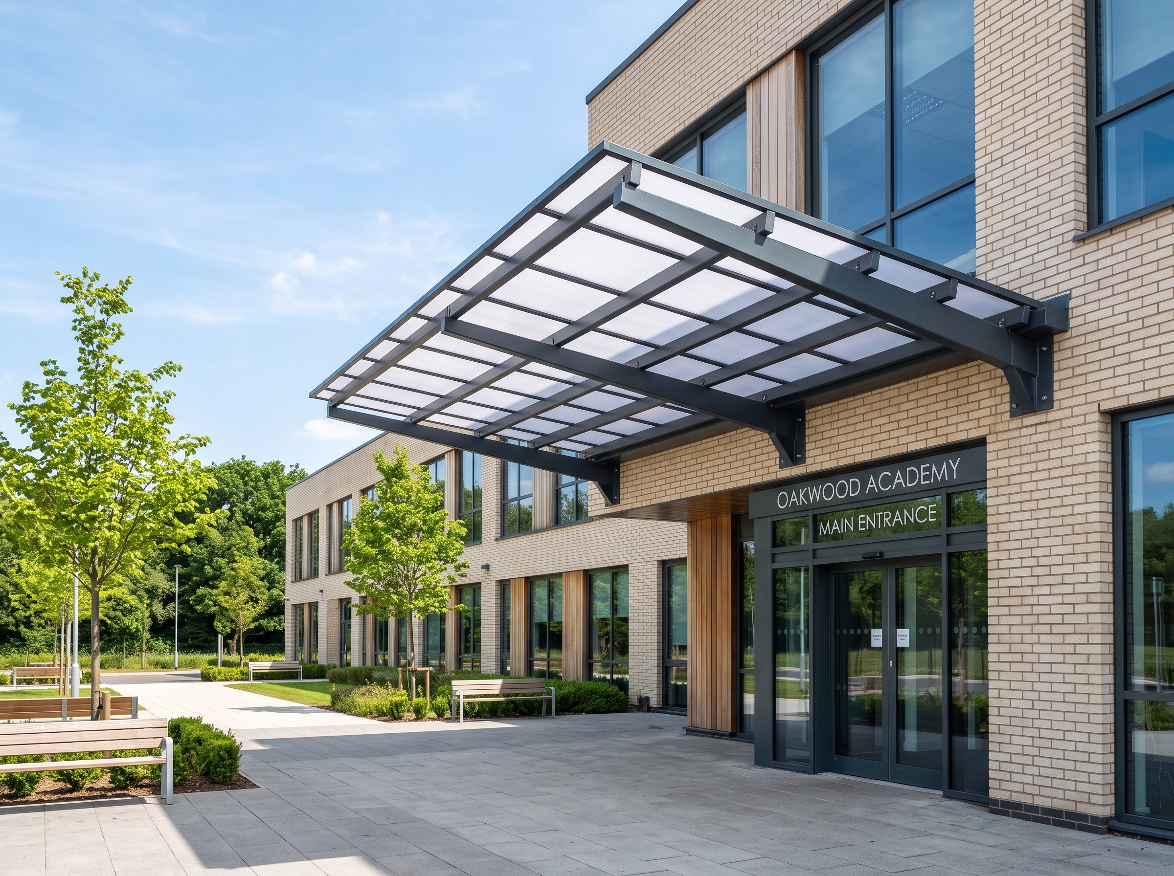 The same building with a canopy designed in by Steplot