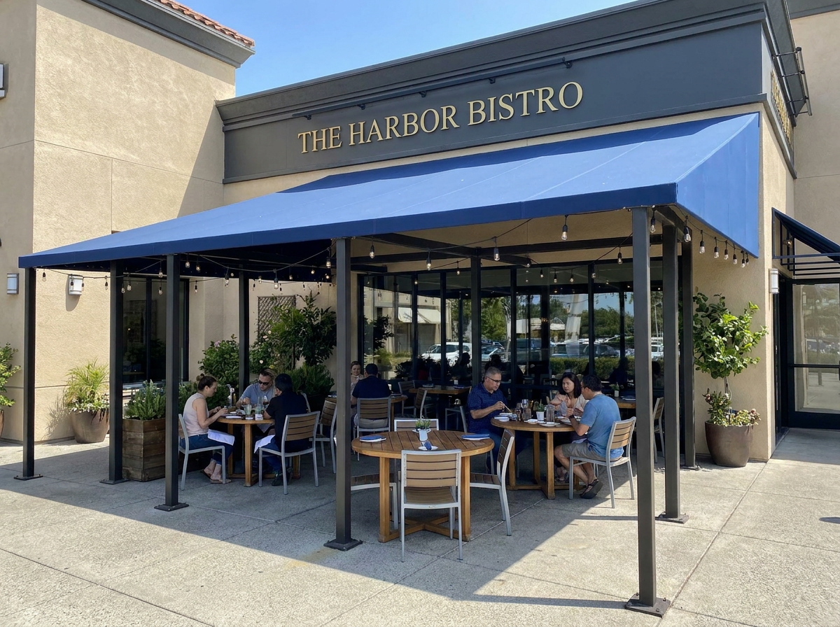 A canopy over a restaurant terrace